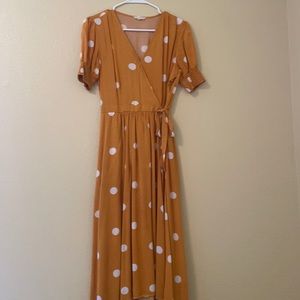 Yellow and white long dress.